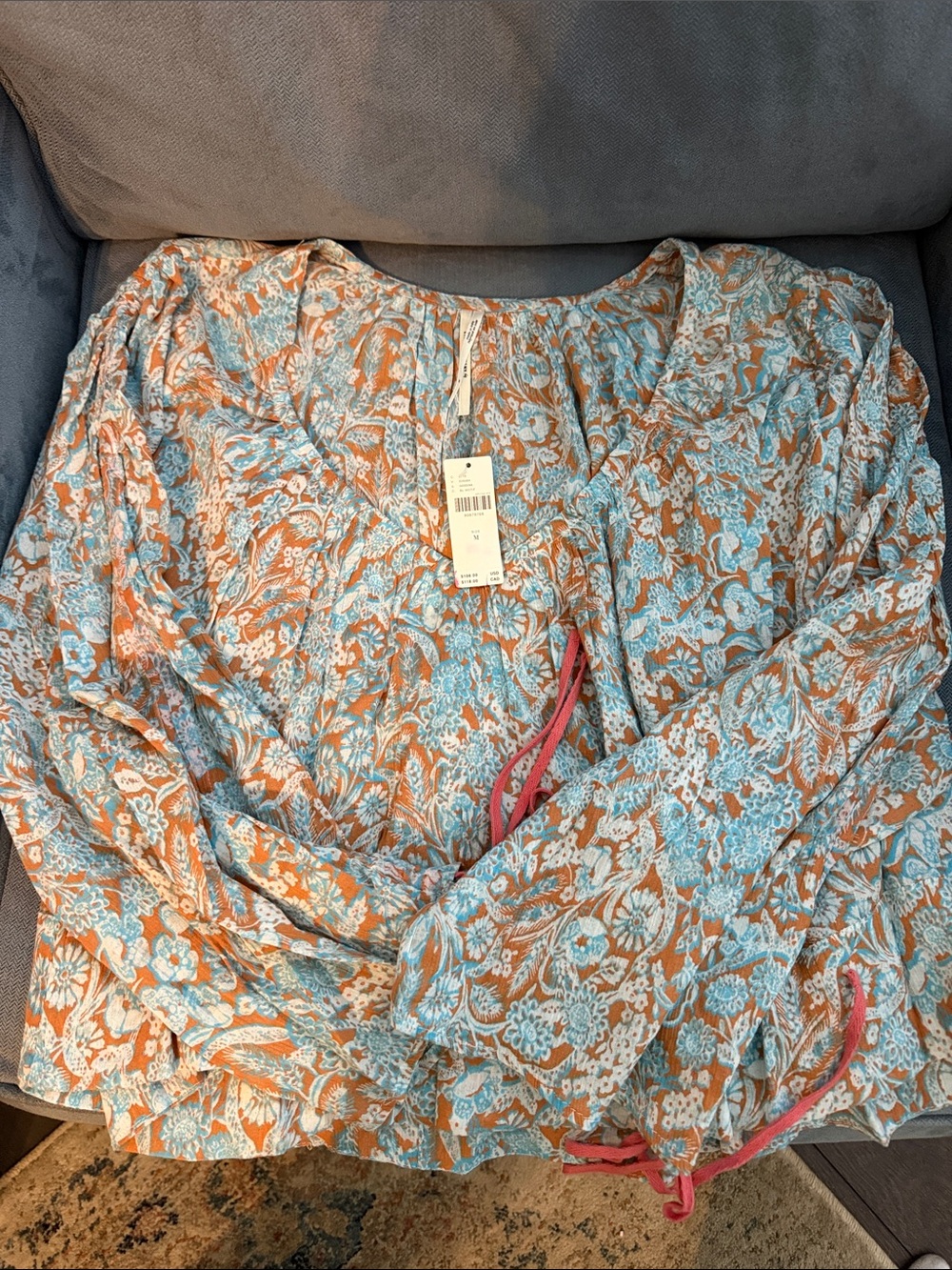 Anthropologie Floral Tunic in Tan and Light Blue